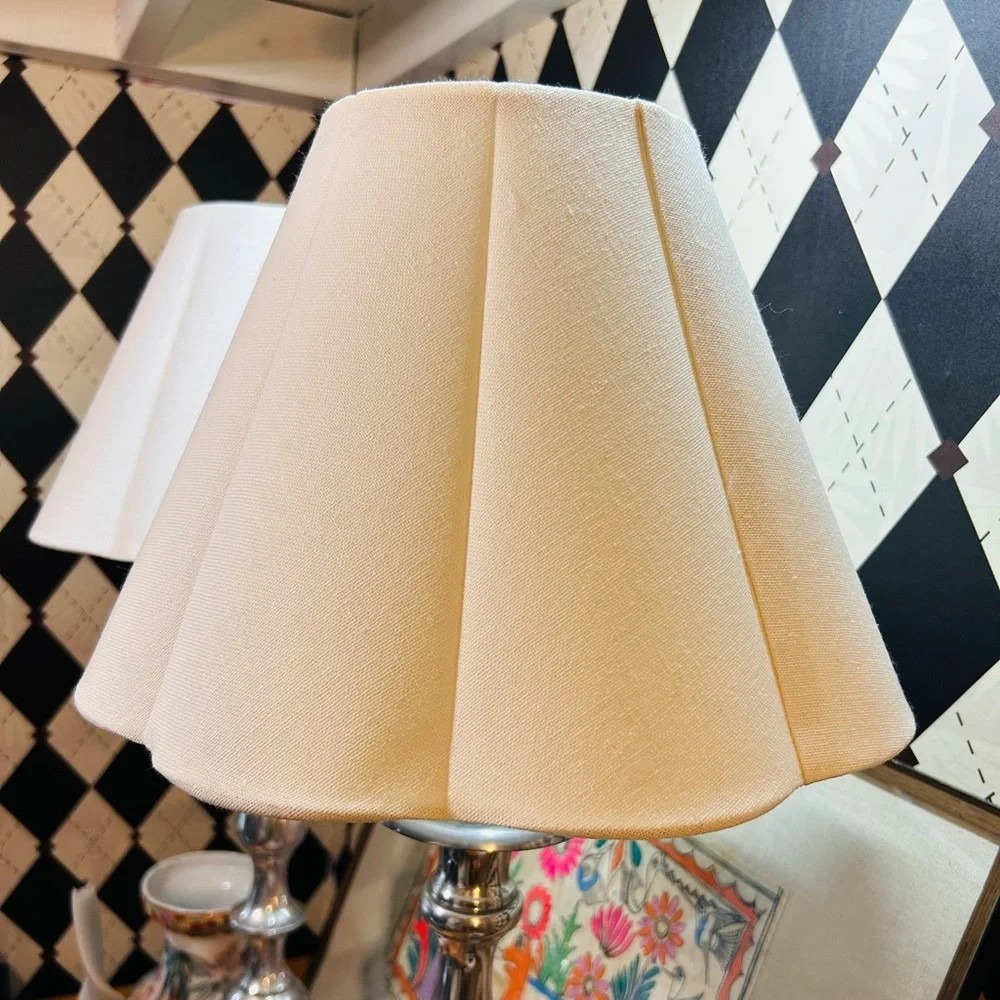 Luxury‎ Tall Silver Table Lamp Pair – Sculptural Bases with Scalloped Shades
